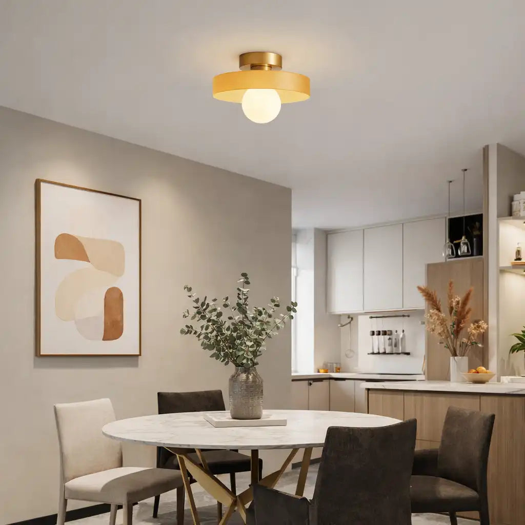 Huxley Bauhaus Brass & Glass Flush Mount Ceiling Light