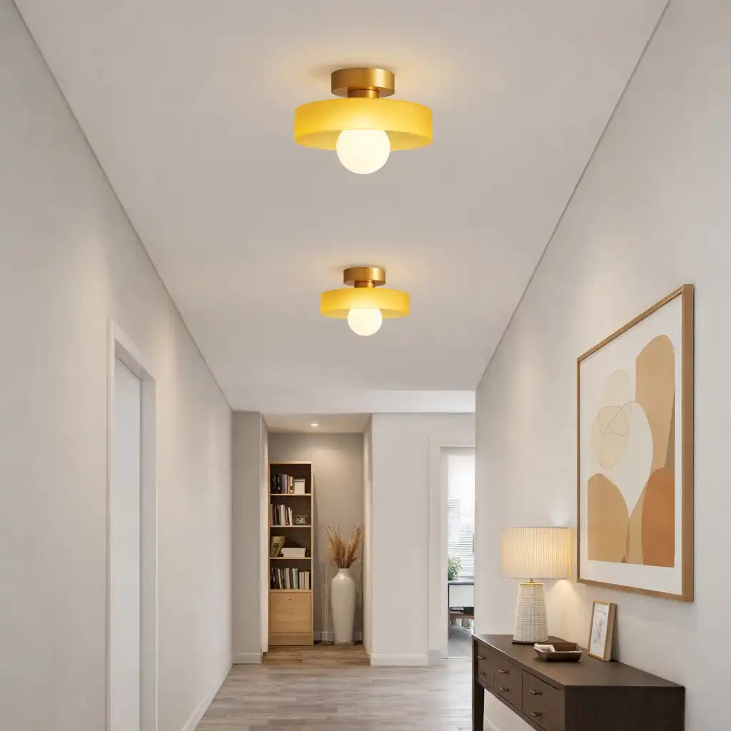 Huxley Bauhaus Brass & Glass Flush Mount Ceiling Light