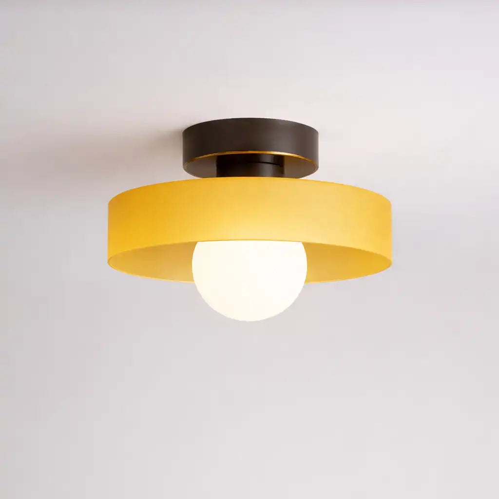 Huxley Bauhaus Brass & Glass Flush Mount Ceiling Light