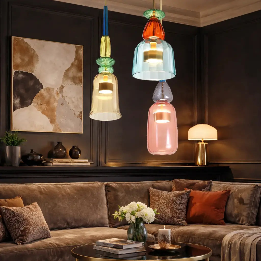 Glacia Modern Jewel-Tone Stacked Glass Pendant Light