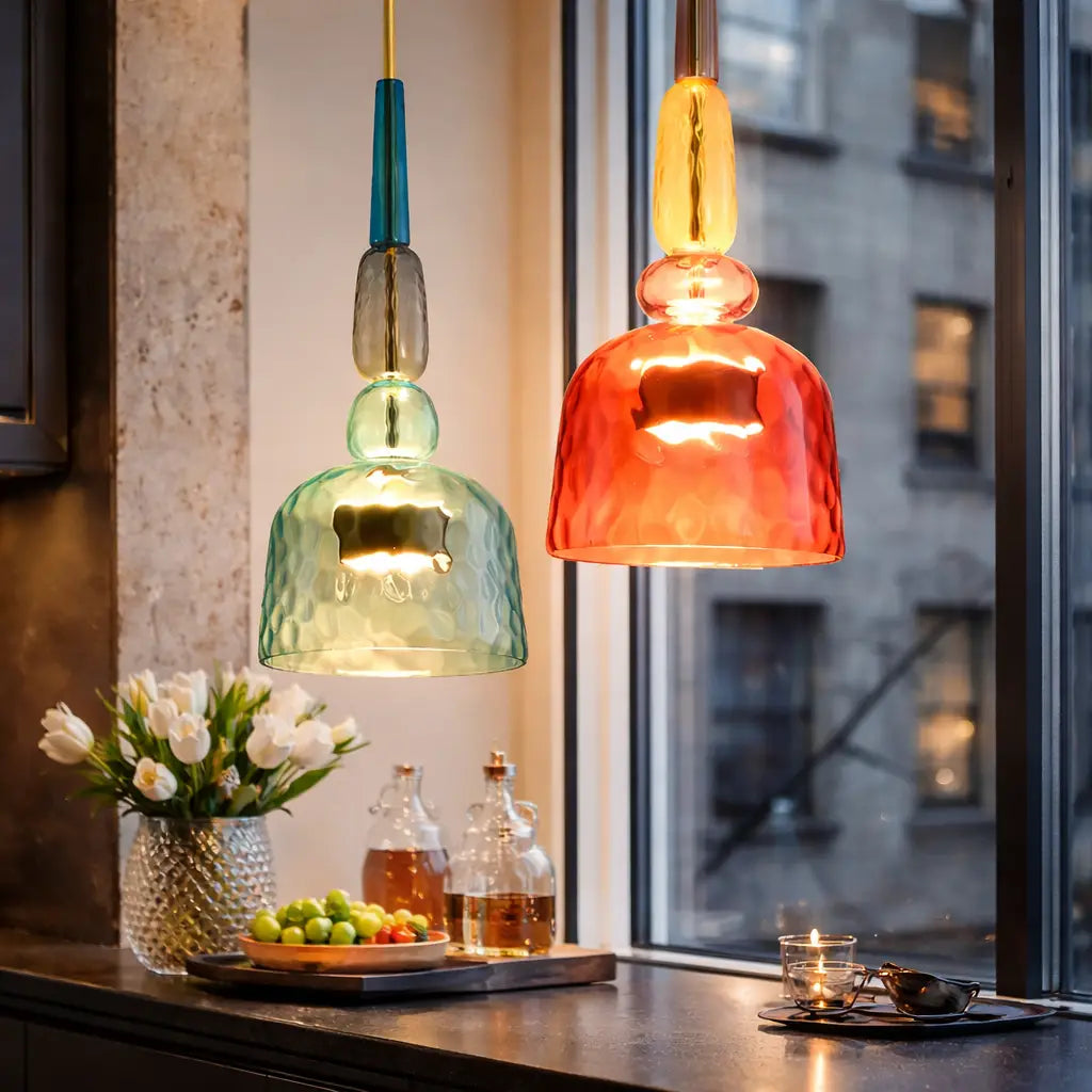 Glacia Modern Jewel-Tone Stacked Glass Pendant Light