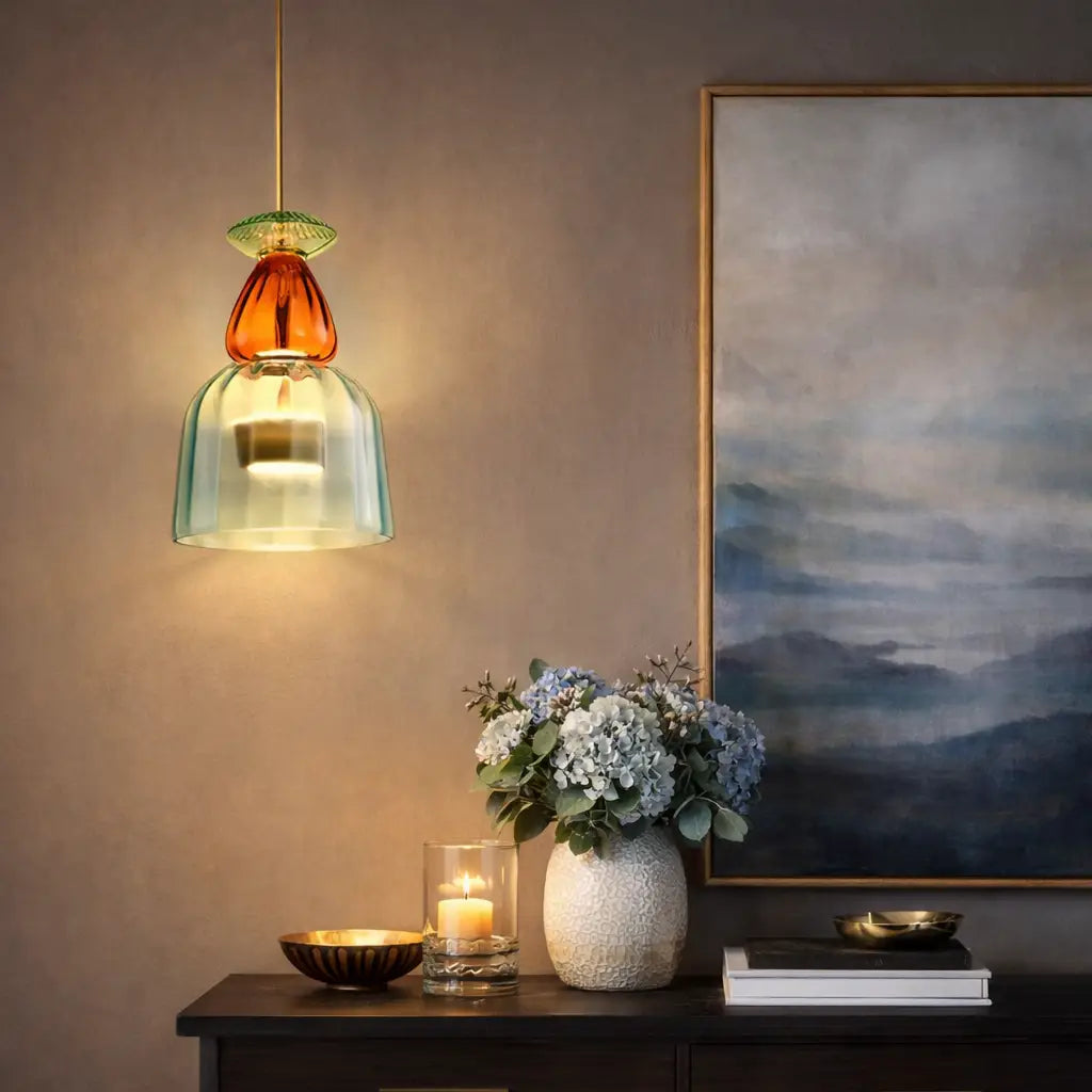 Glacia Modern Jewel-Tone Stacked Glass Pendant Light