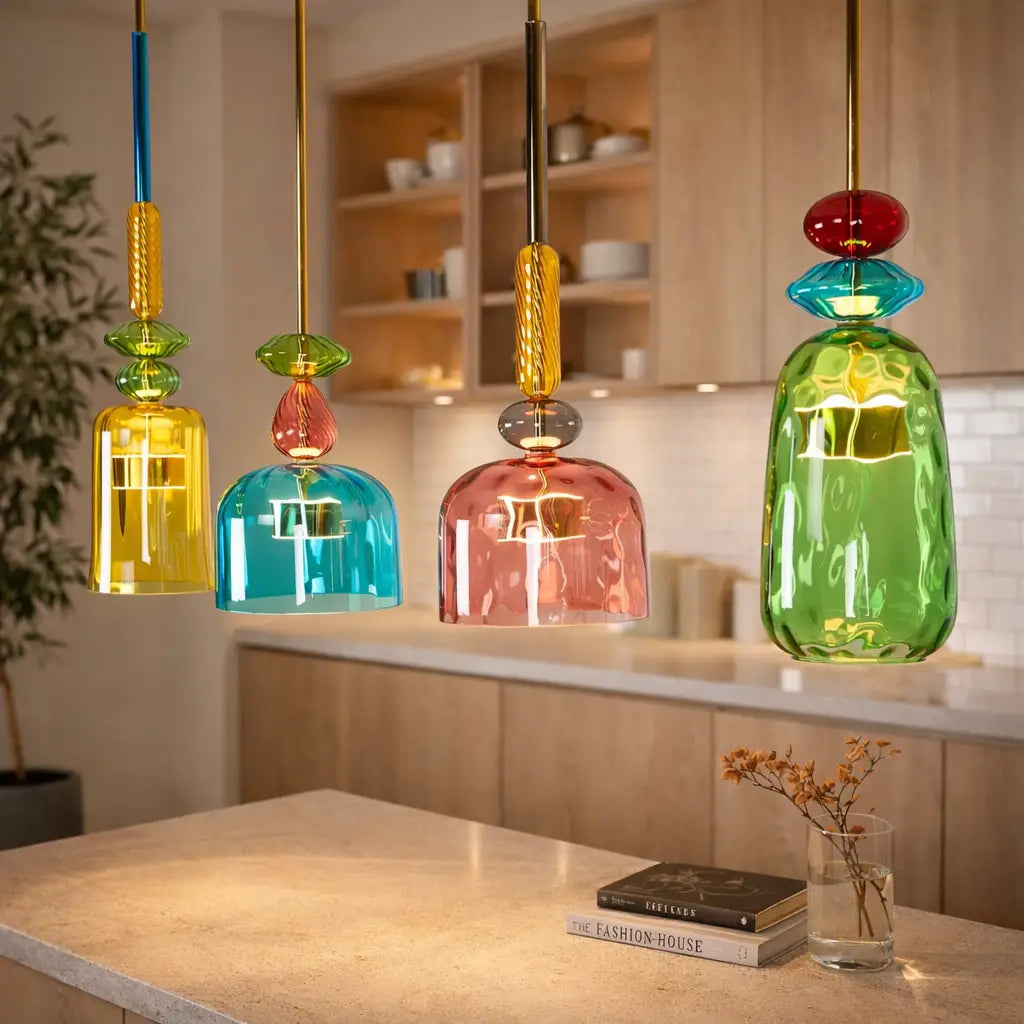 Glacia Modern Jewel-Tone Stacked Glass Pendant Light