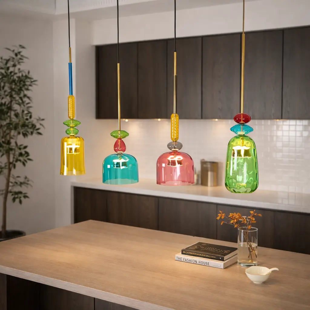 Glacia Modern Jewel-Tone Stacked Glass Pendant Light