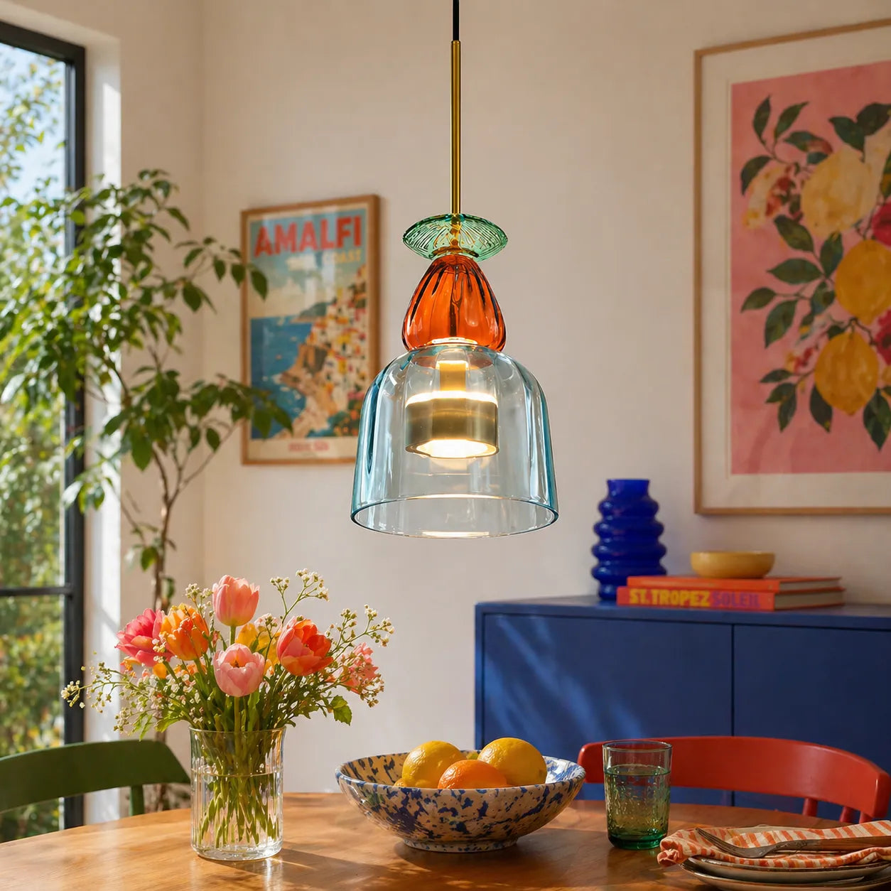 Glacia Modern Jewel-Tone Stacked Glass Pendant Light