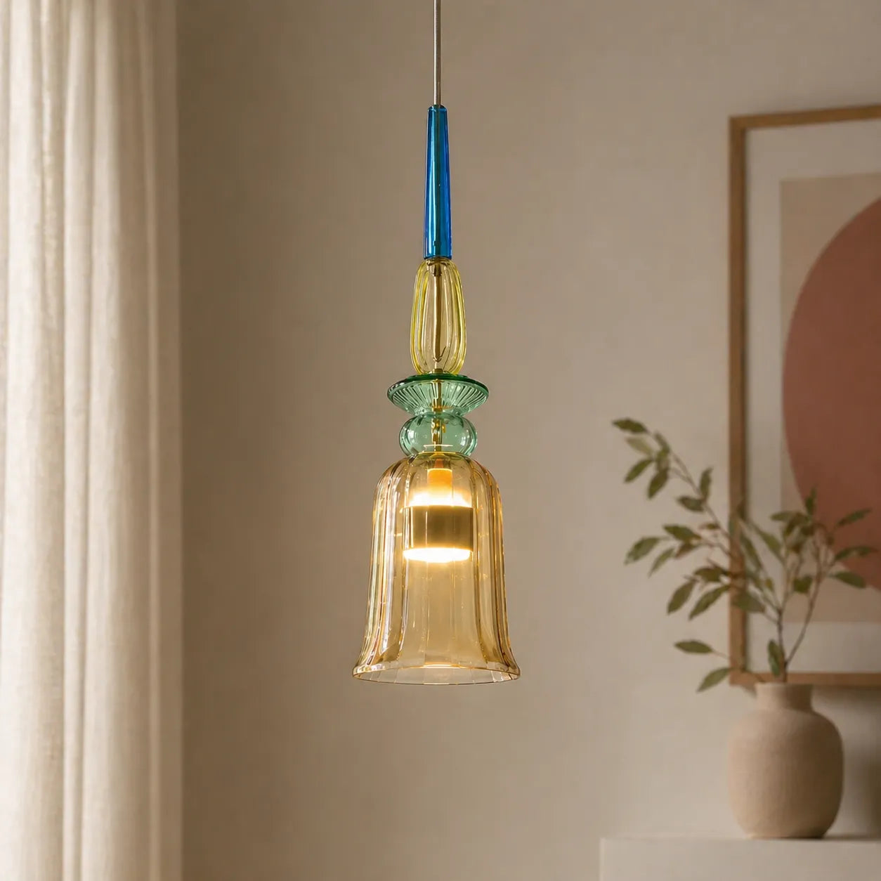 Glacia Modern Jewel-Tone Stacked Glass Pendant Light