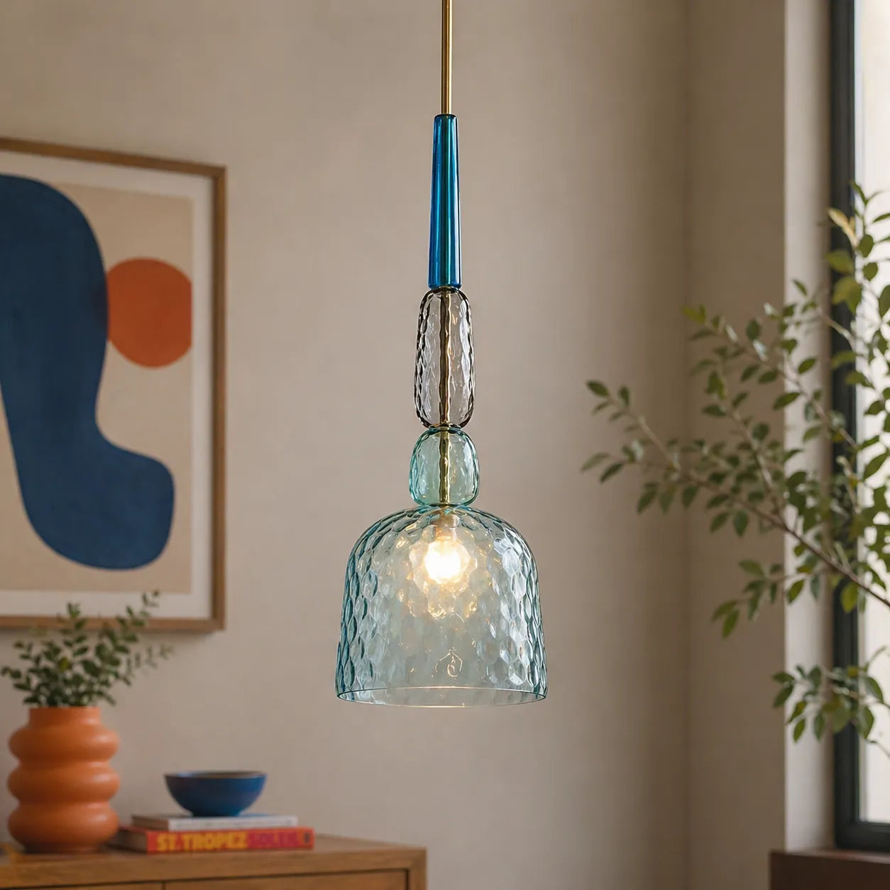 Glacia Modern Jewel-Tone Stacked Glass Pendant Light