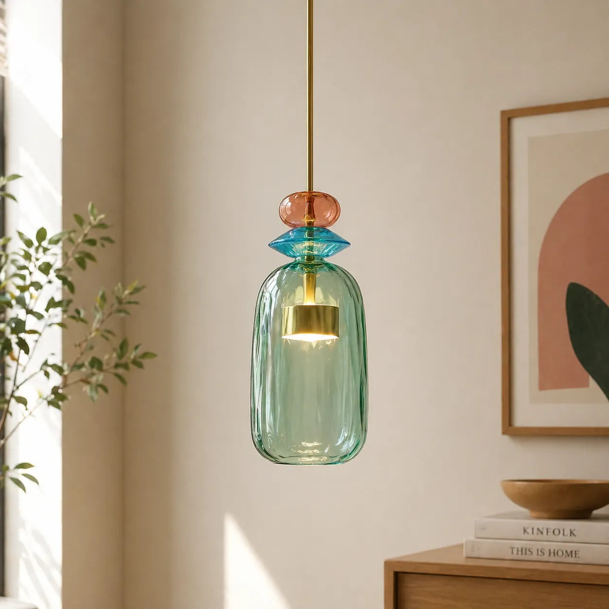 Glacia Modern Jewel-Tone Stacked Glass Pendant Light