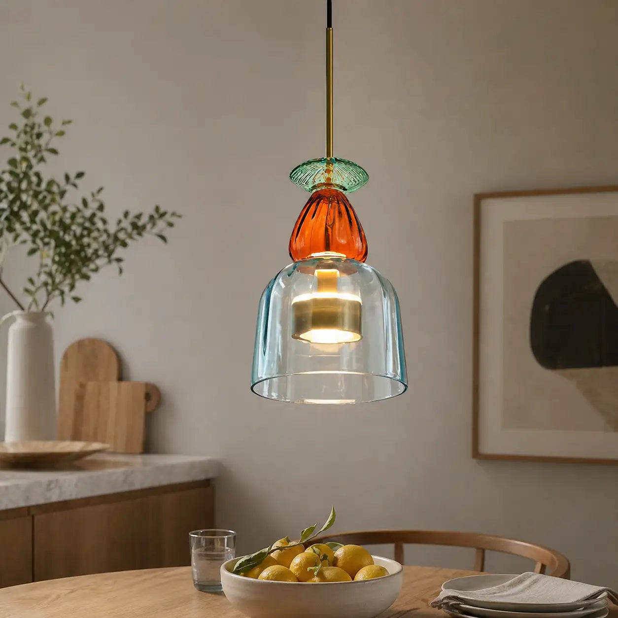 Glacia Modern Jewel-Tone Stacked Glass Pendant Light