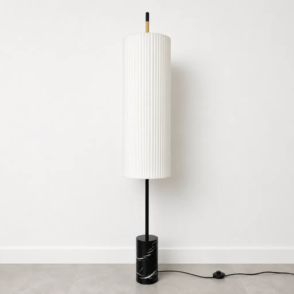 Farah Minimalist Hand-Knitted Fabric & Marble Floor Lamp