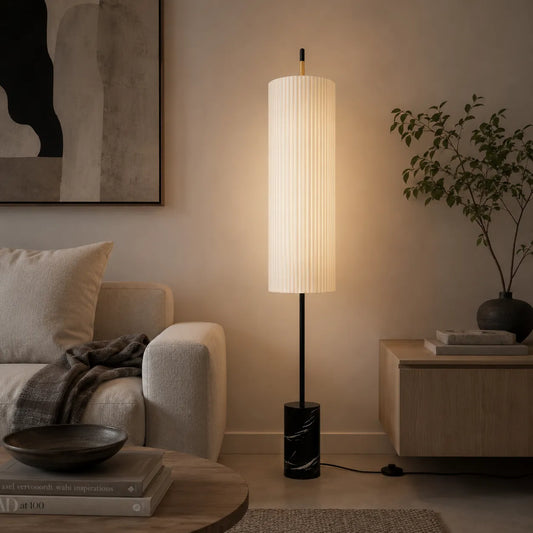 Farah Minimalist Hand-Knitted Fabric & Marble Floor Lamp