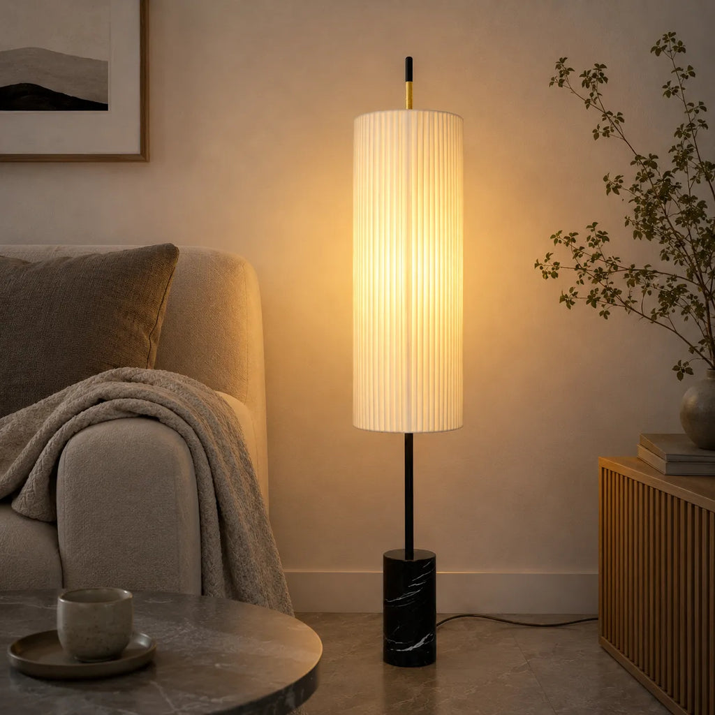 Farah Minimalist Hand-Knitted Fabric & Marble Floor Lamp