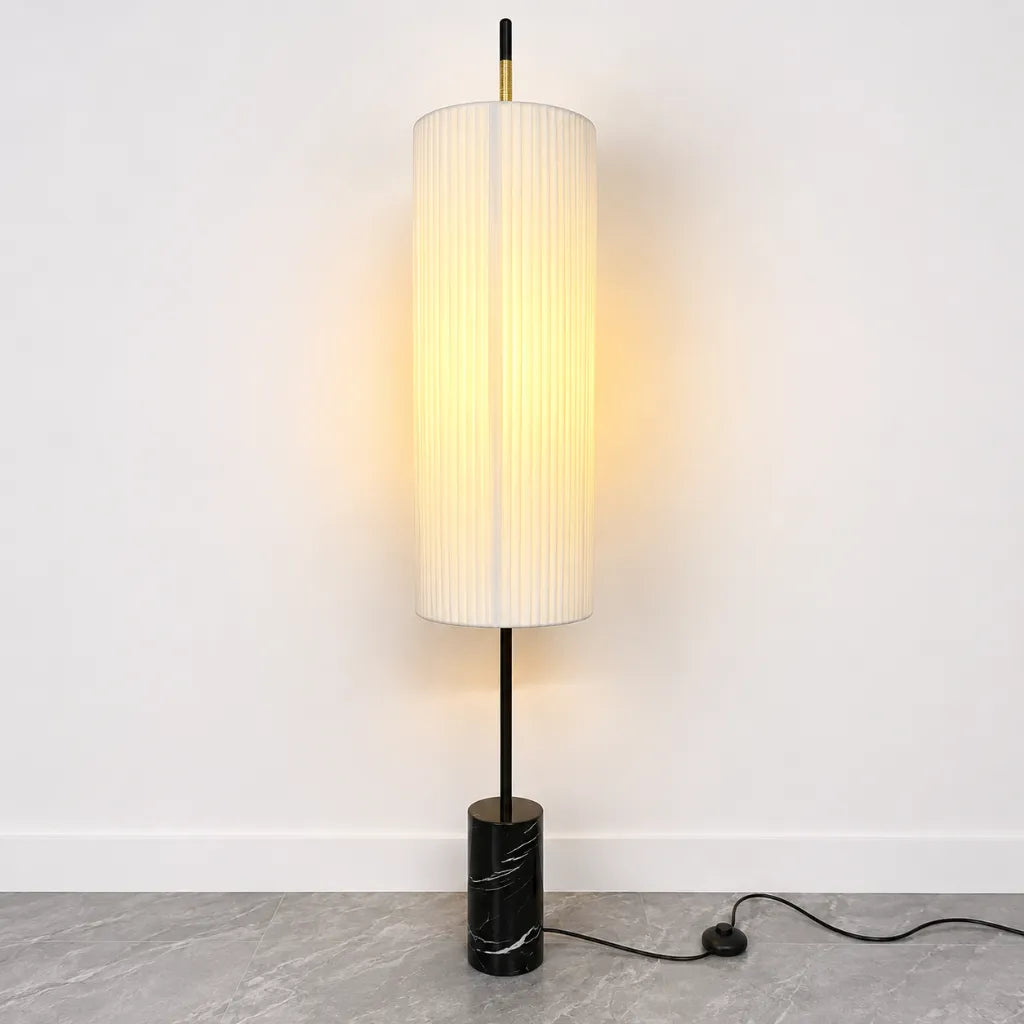 Farah Minimalist Hand-Knitted Fabric & Marble Floor Lamp