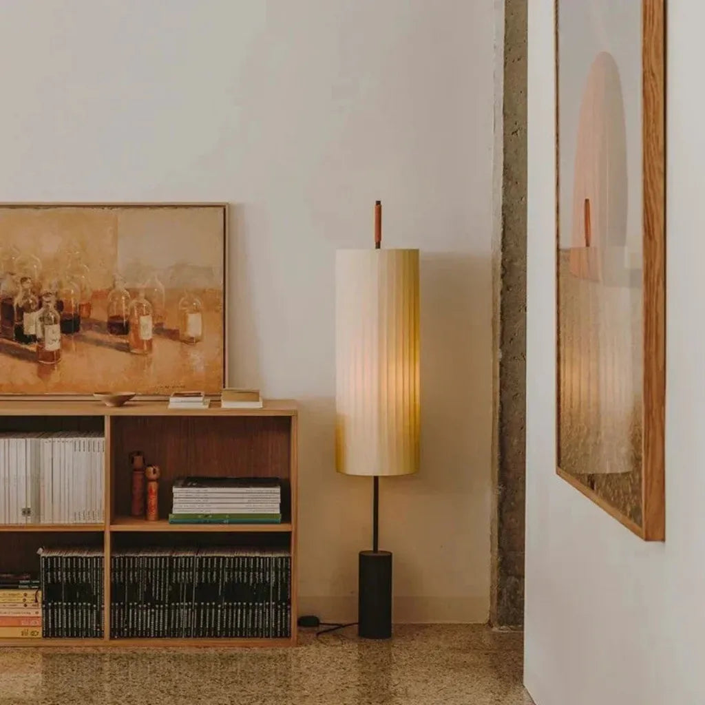 Farah Minimalist Hand-Knitted Fabric & Marble Floor Lamp