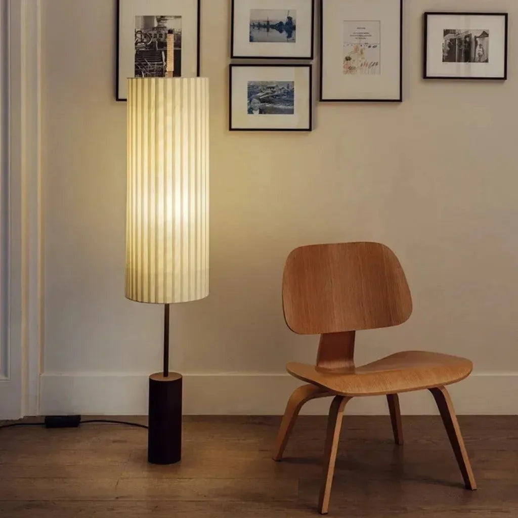 Farah Minimalist Hand-Knitted Fabric & Marble Floor Lamp