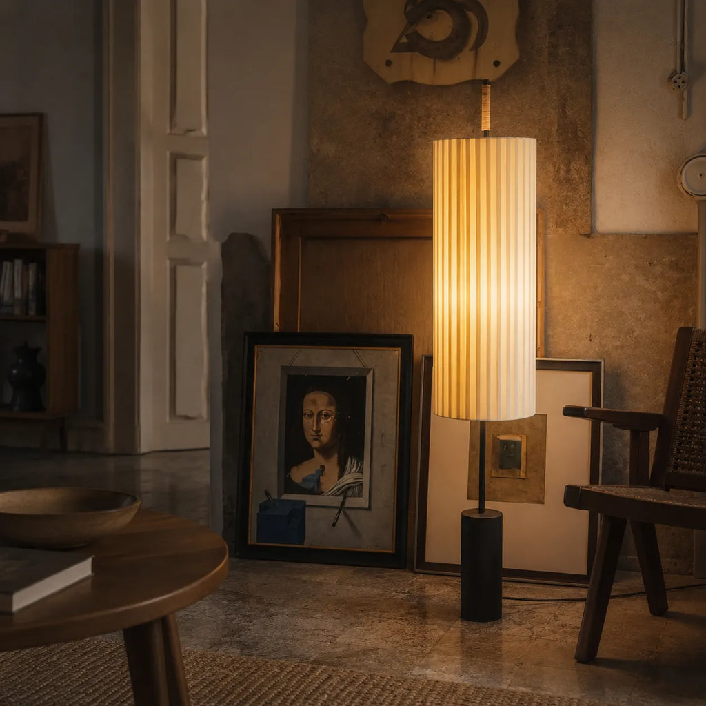 Farah Minimalist Hand-Knitted Fabric & Marble Floor Lamp
