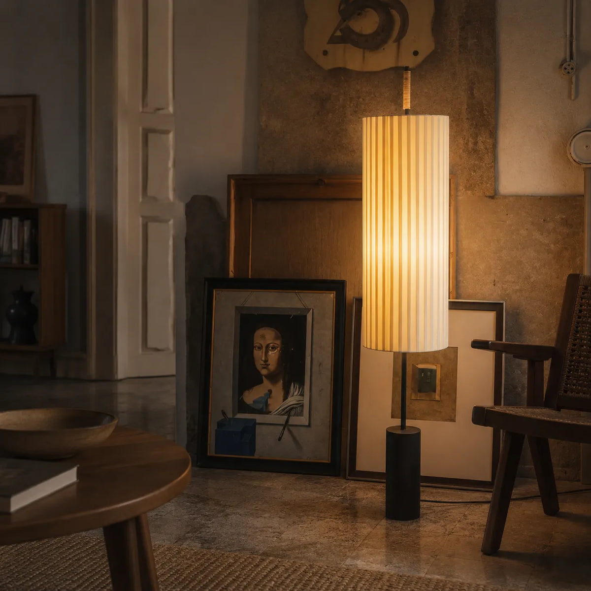 Farah Minimalist Hand-Knitted Fabric & Marble Floor Lamp