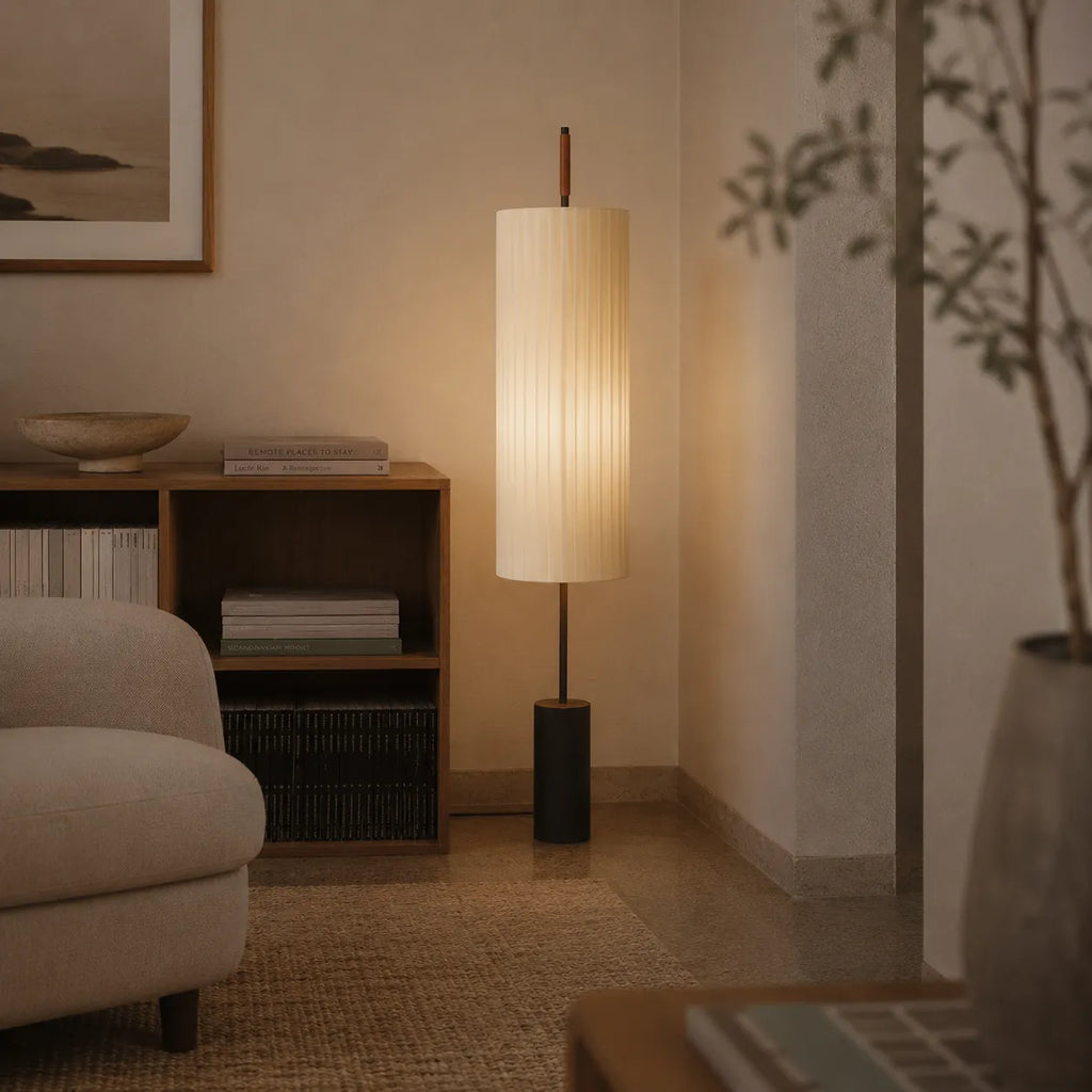 Farah Minimalist Hand-Knitted Fabric & Marble Floor Lamp