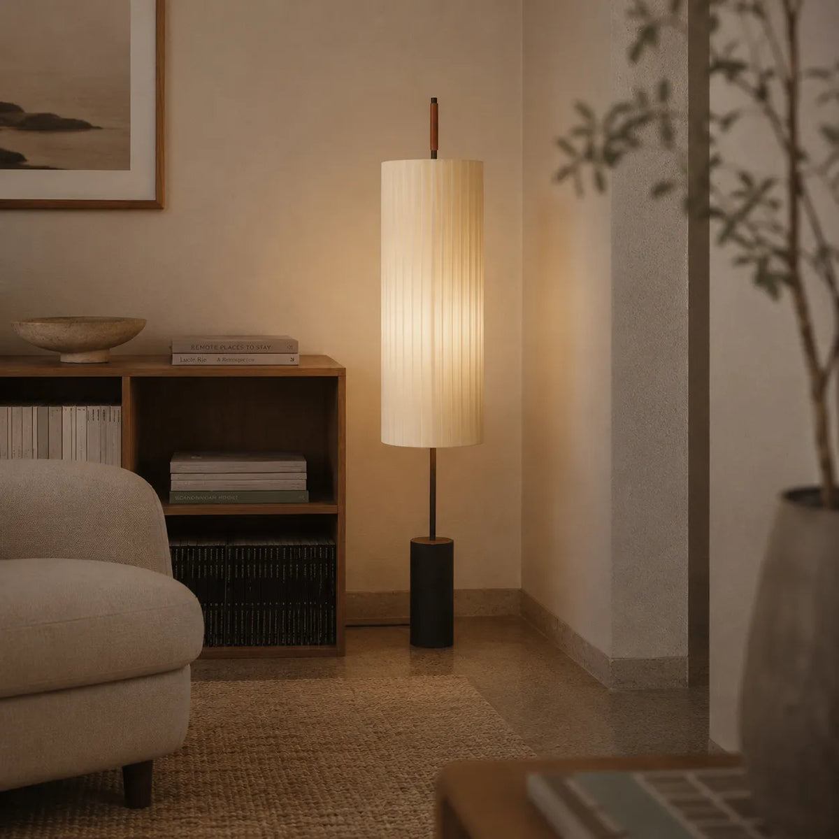 Farah Minimalist Hand-Knitted Fabric & Marble Floor Lamp