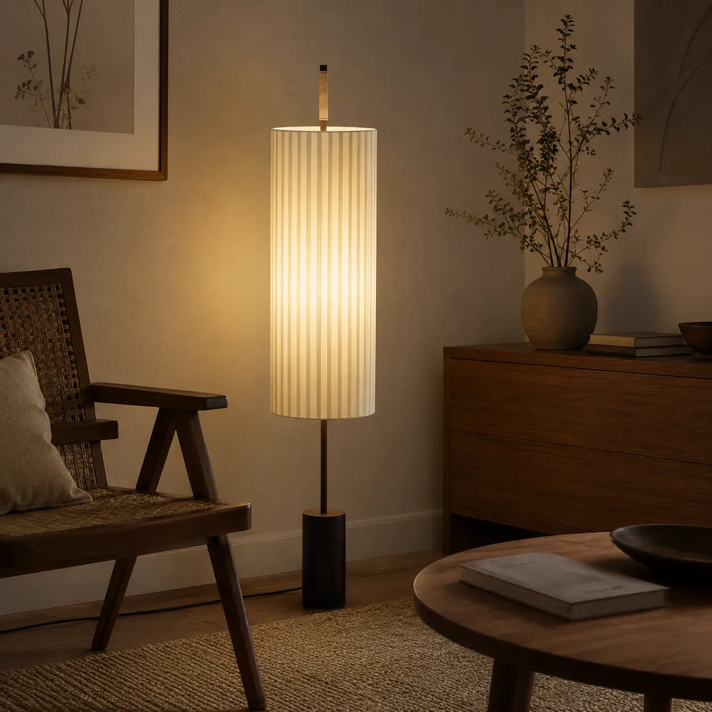 Farah Minimalist Hand-Knitted Fabric & Marble Floor Lamp