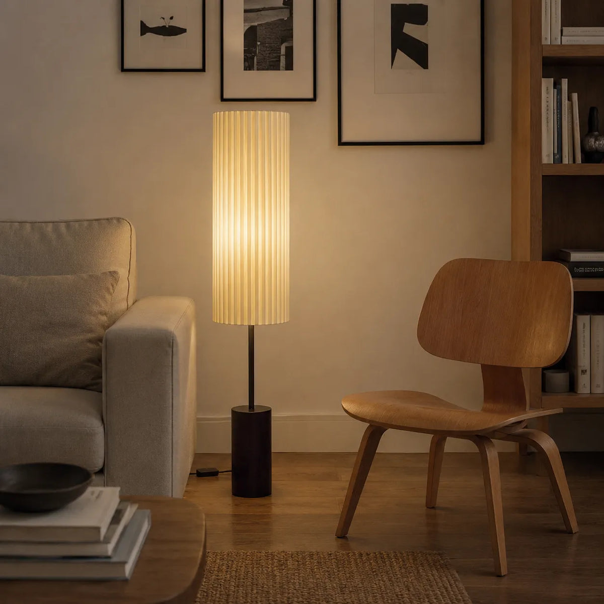 Farah Minimalist Hand-Knitted Fabric & Marble Floor Lamp