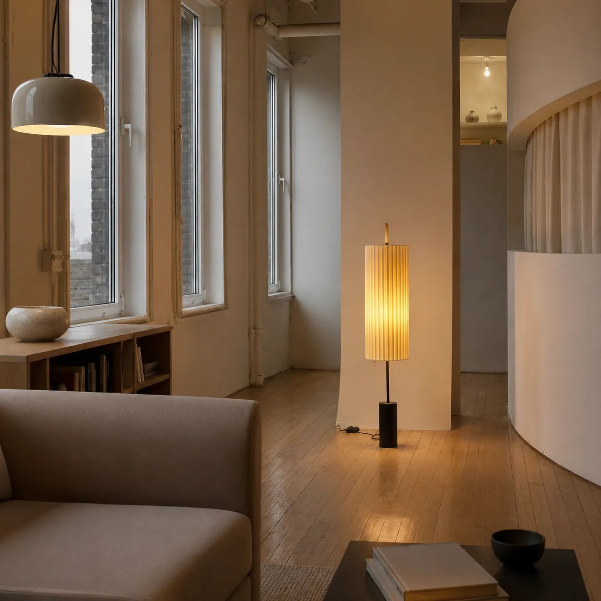 Farah Minimalist Hand-Knitted Fabric & Marble Floor Lamp