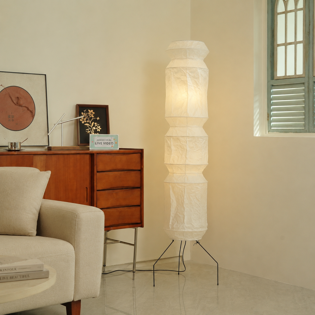 Aveline Japanese Washi Paper & Wood Floor Lamp