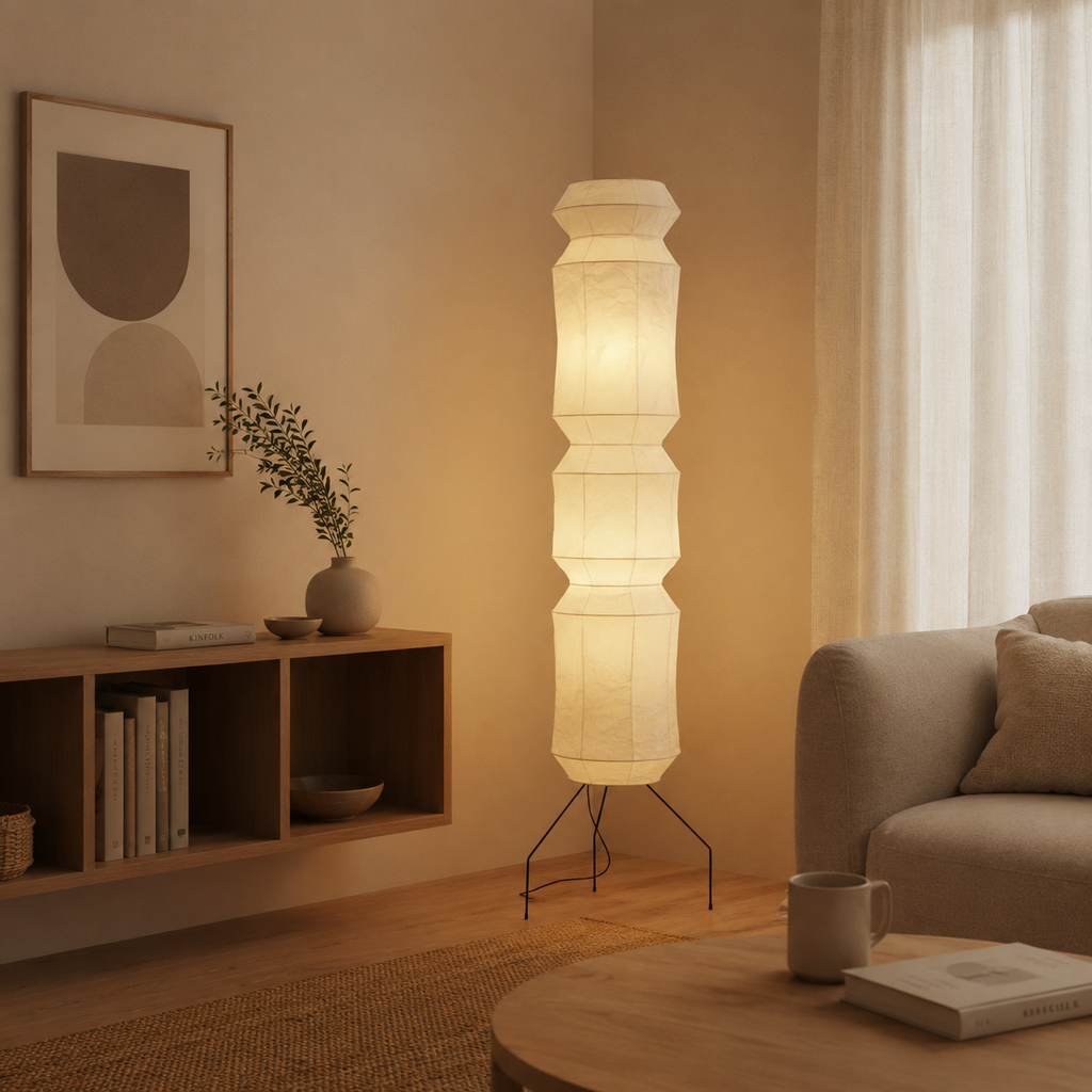 Aveline Japanese Washi Paper & Wood Floor Lamp