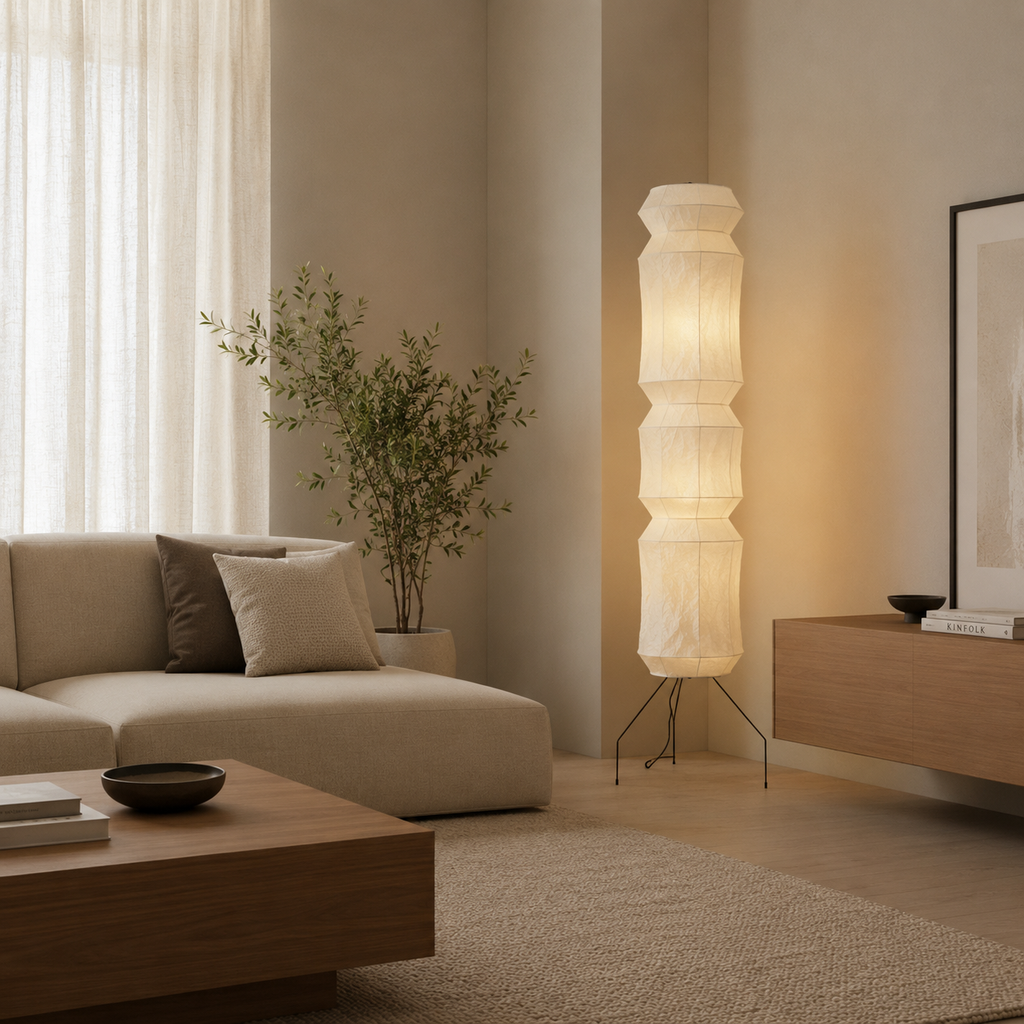 Aveline Japanese Washi Paper & Wood Floor Lamp
