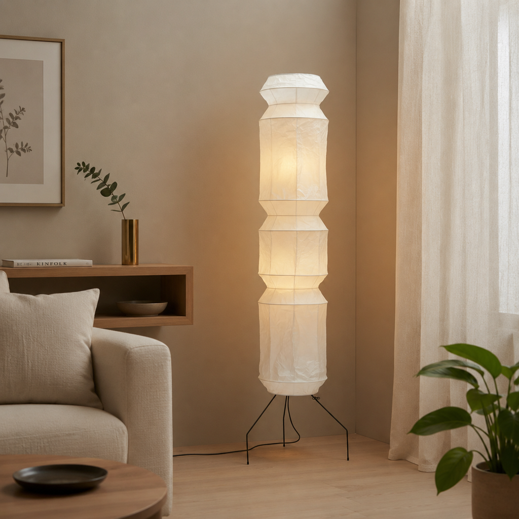 Aveline Japanese Washi Paper & Wood Floor Lamp