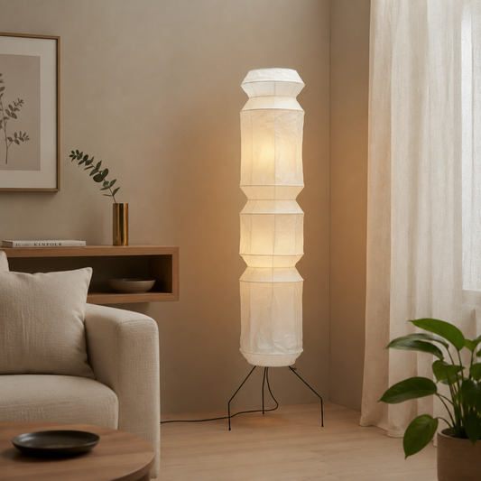 Aveline Japanese Washi Paper & Wood Floor Lamp
