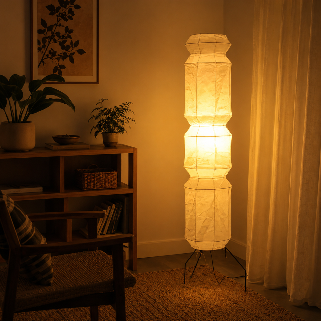 Aveline Japanese Washi Paper & Wood Floor Lamp