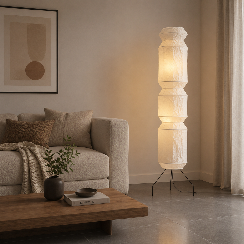 Aveline Japanese Washi Paper & Wood Floor Lamp