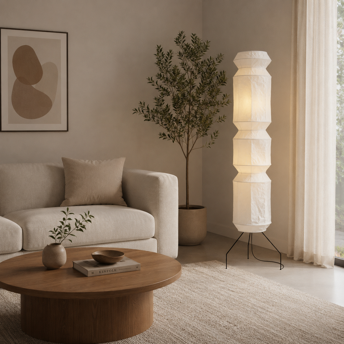 Aveline Japanese Washi Paper & Wood Floor Lamp