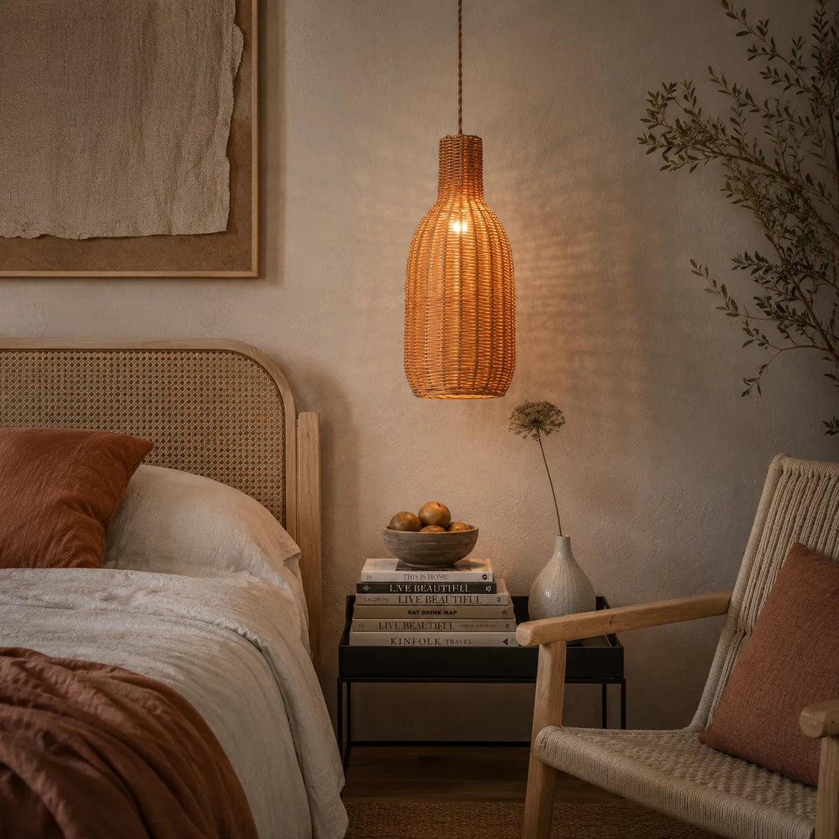 Bexley Vintage Handwoven Rattan Pendant Light