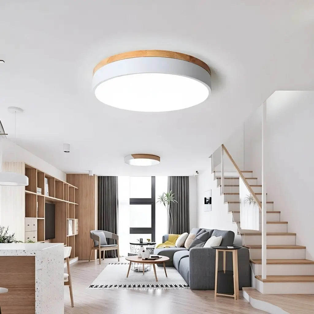 Horizon Japandi Wood Accent LED Flush Mount Ceiling Light