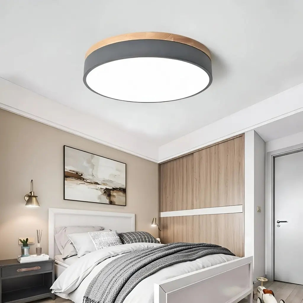 Horizon Japandi Wood Accent LED Flush Mount Ceiling Light