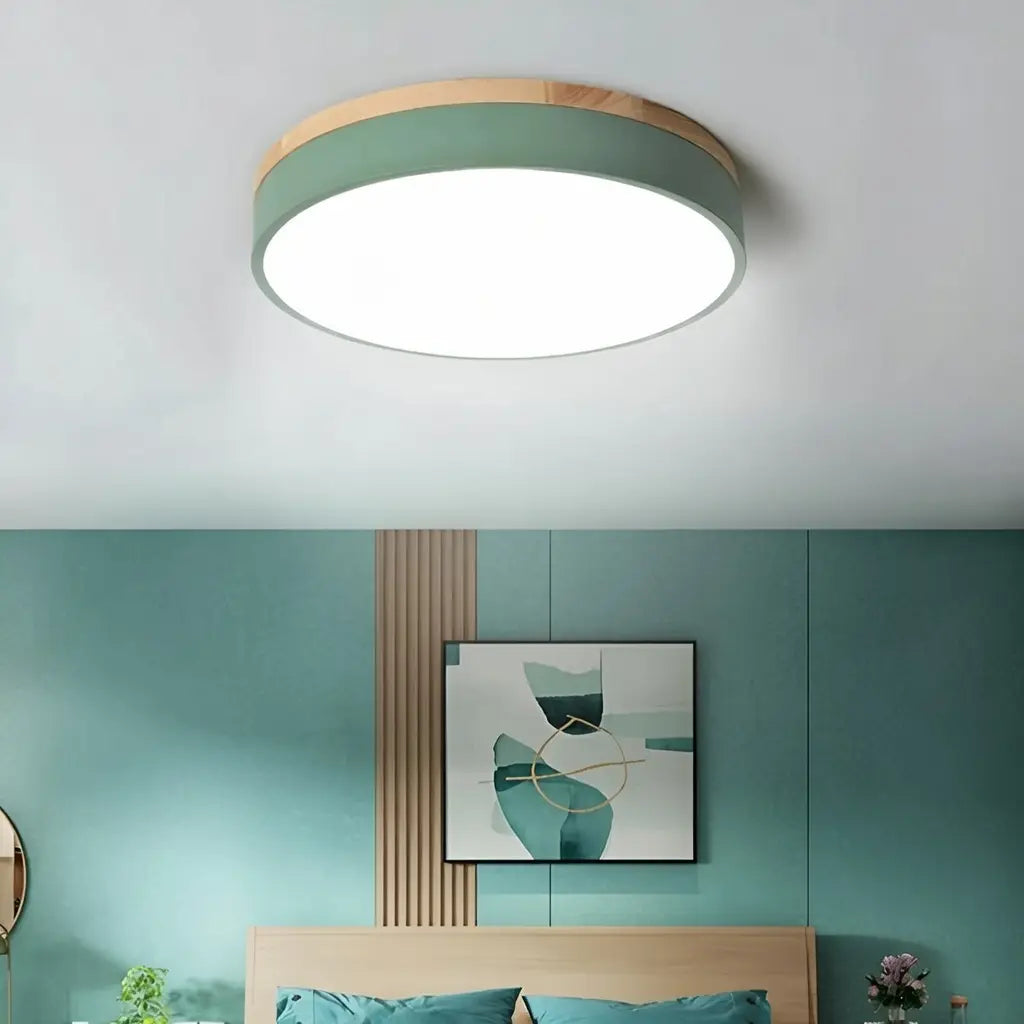 Horizon Japandi Wood Accent LED Flush Mount Ceiling Light