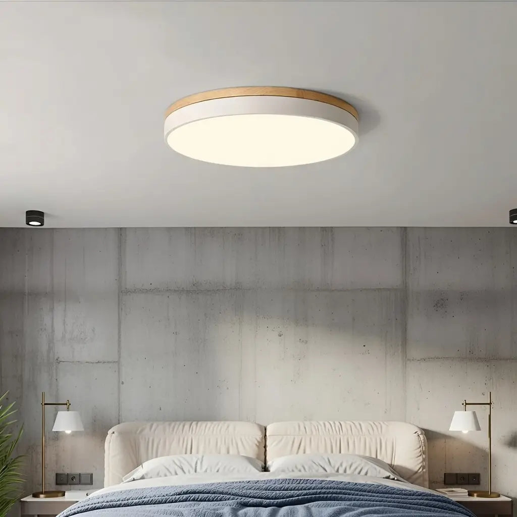 Horizon Japandi Wood Accent LED Flush Mount Ceiling Light