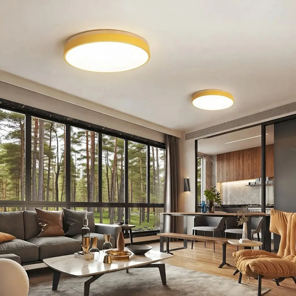 Horizon Japandi Wood Accent LED Flush Mount Ceiling Light