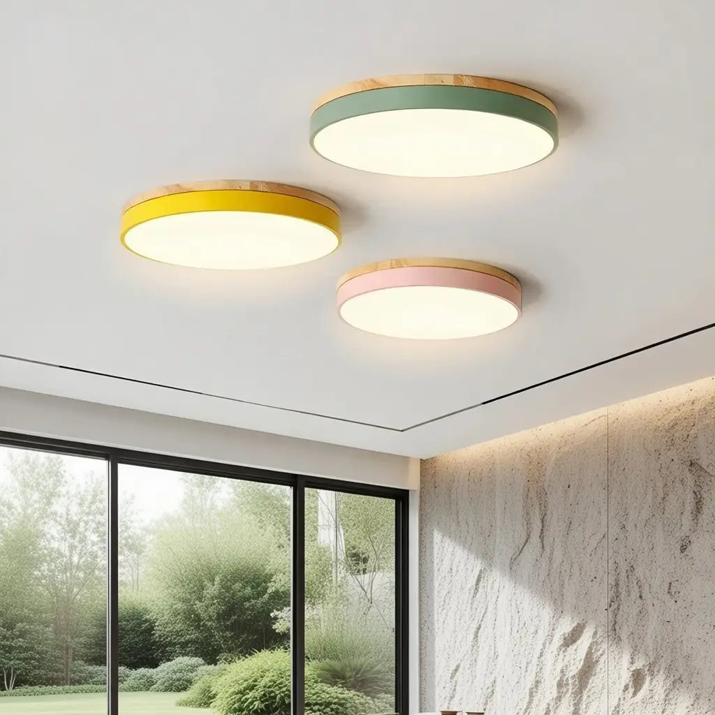 Horizon Japandi Wood Accent LED Flush Mount Ceiling Light