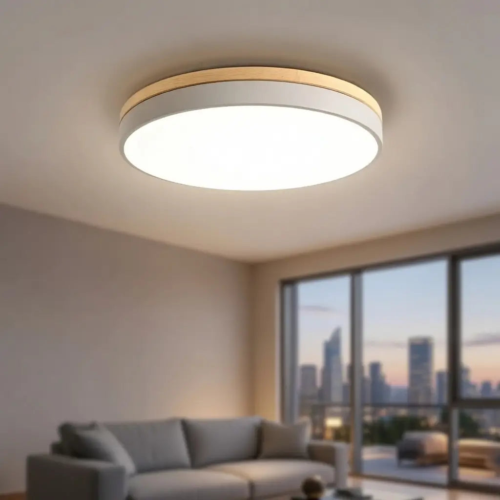 Horizon Japandi Wood Accent LED Flush Mount Ceiling Light