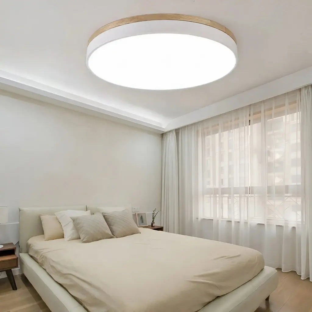 Horizon Japandi Wood Accent LED Flush Mount Ceiling Light