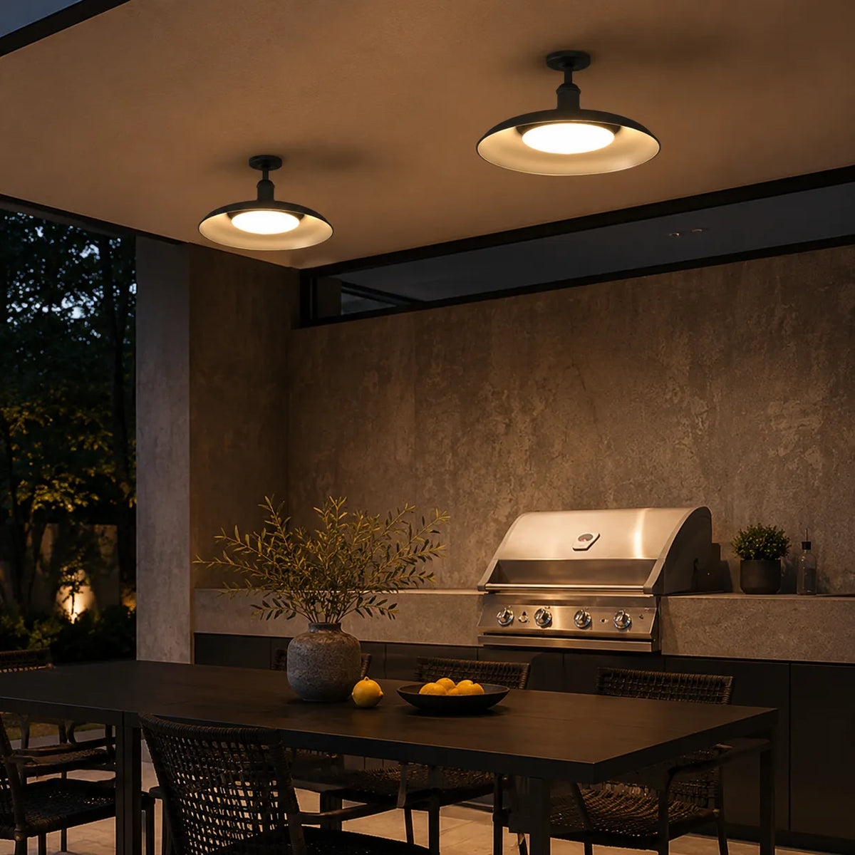 Nerissa Scandinavian IP65 Round Outdoor Semi-Flush Ceiling Light