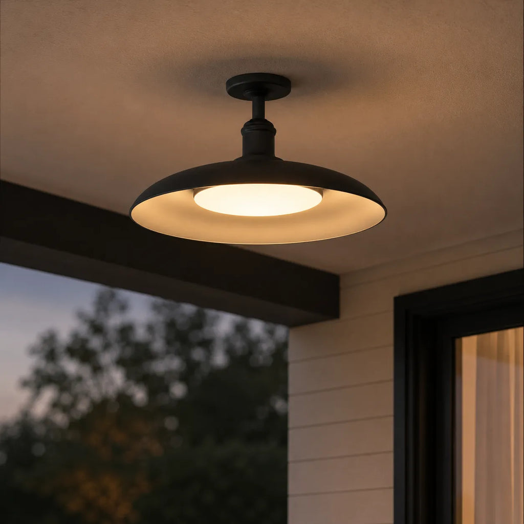 Nerissa Scandinavian IP65 Round Outdoor Semi-Flush Ceiling Light