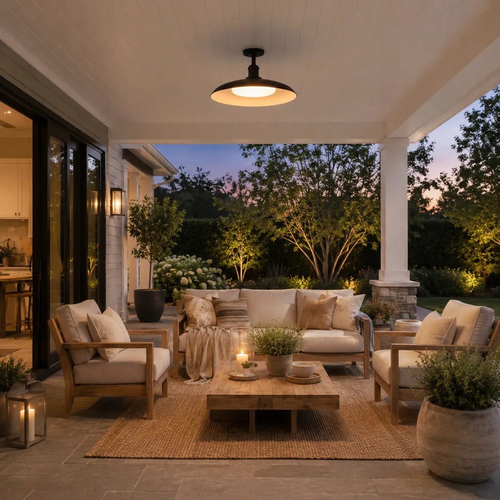Nerissa Scandinavian IP65 Round Outdoor Semi-Flush Ceiling Light
