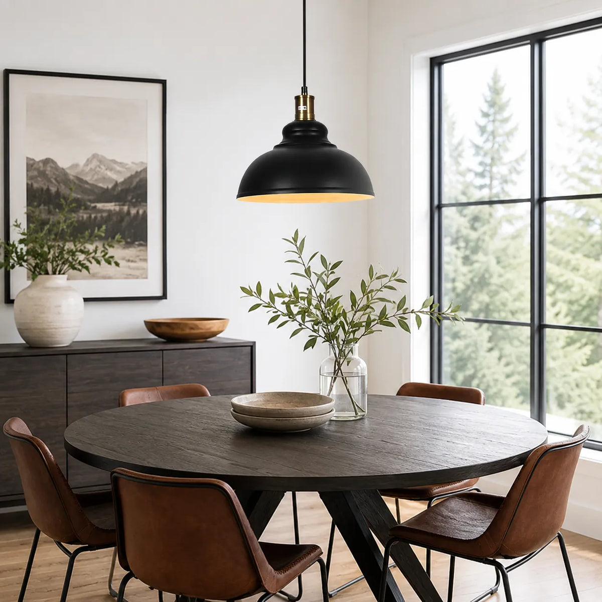 Fleur Industrial Black Metal Dome Pendant Light