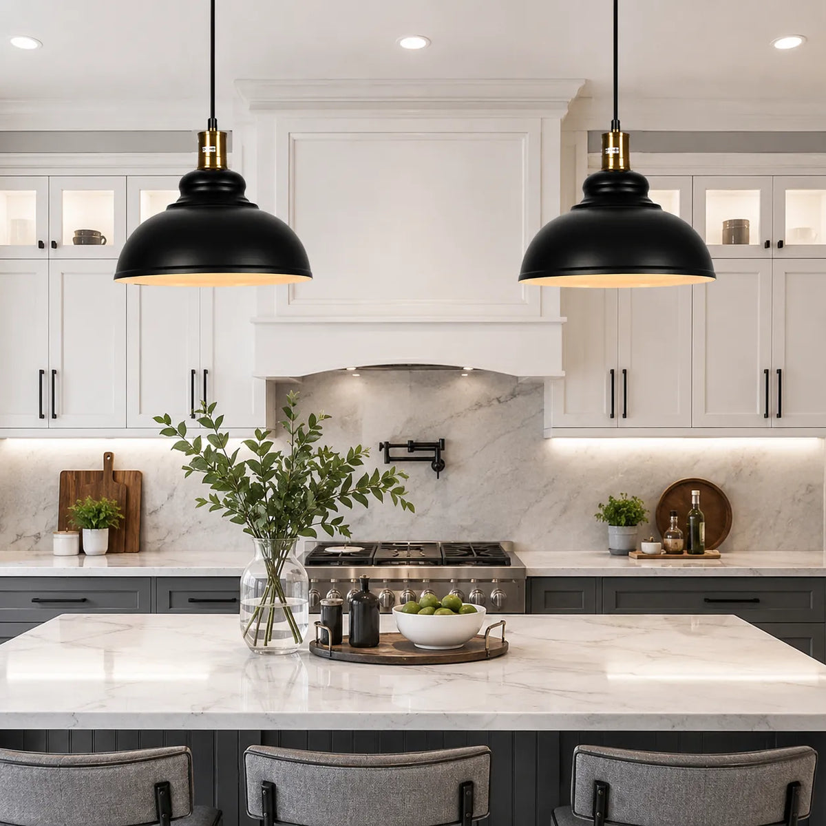 Fleur Industrial Black Metal Dome Pendant Light