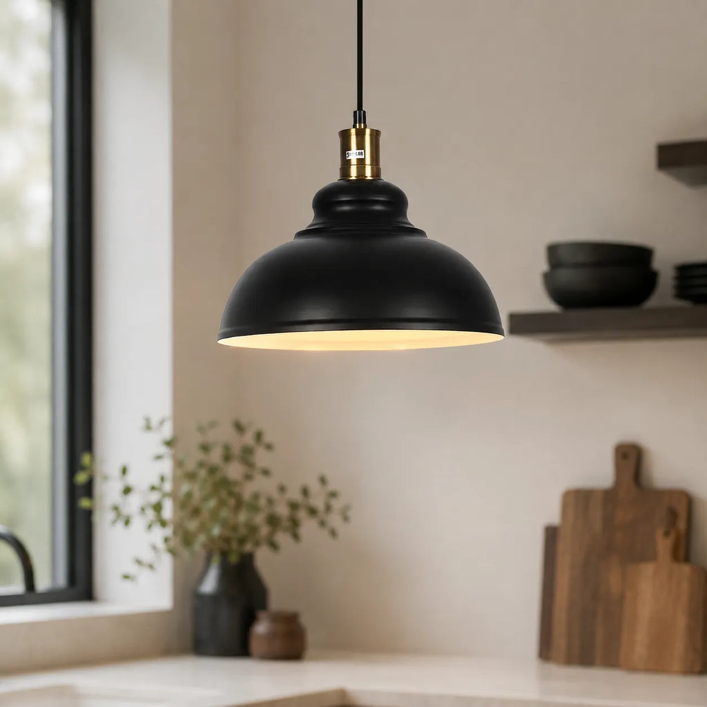 Fleur Industrial Black Metal Dome Pendant Light