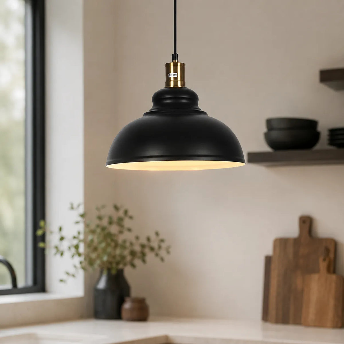Fleur Industrial Black Metal Dome Pendant Light